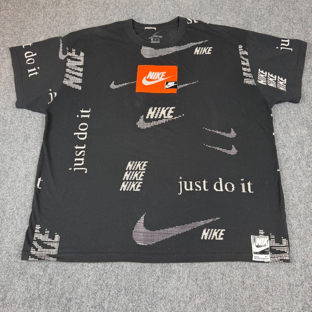 Nike Sportswear Mens XL Black All Over Print Just Do It Logo T-Shirt AR4991-010